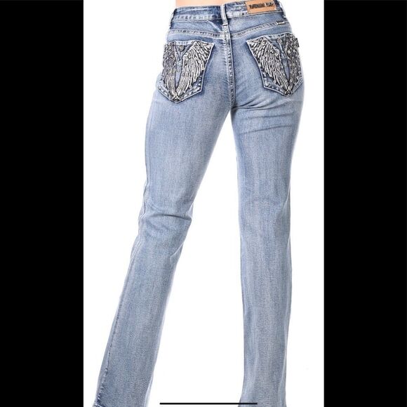 Platinum Plush Angel Wing Rhinestone Jeans - Picture 1 of 4